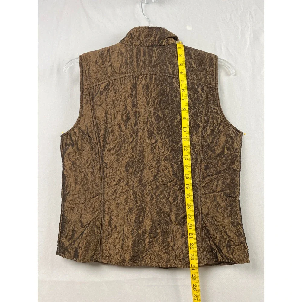 Coldwater Creek Vest Womens M Bronze Quilted Metallic Mock Neck Snap Earthly